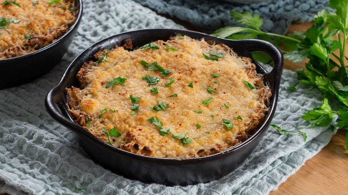 Gratin de crozotto façon carbonara - Recette