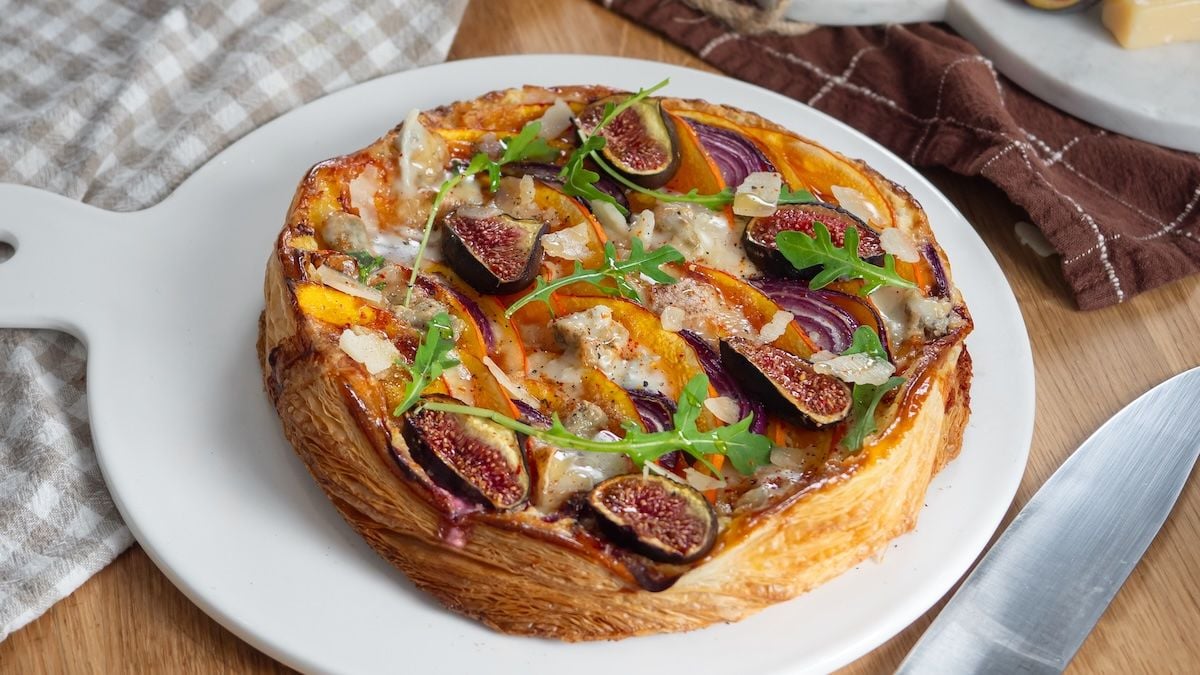 Tarte fine au potimarron, figues et gorgonzola