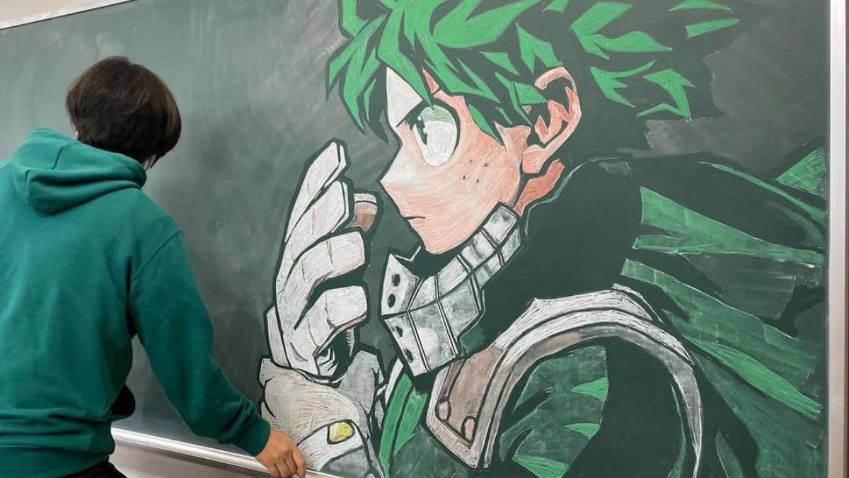 Izuku Midoriya de My Hero Academia reproduit par Hirotaka Hamasaki à la craie