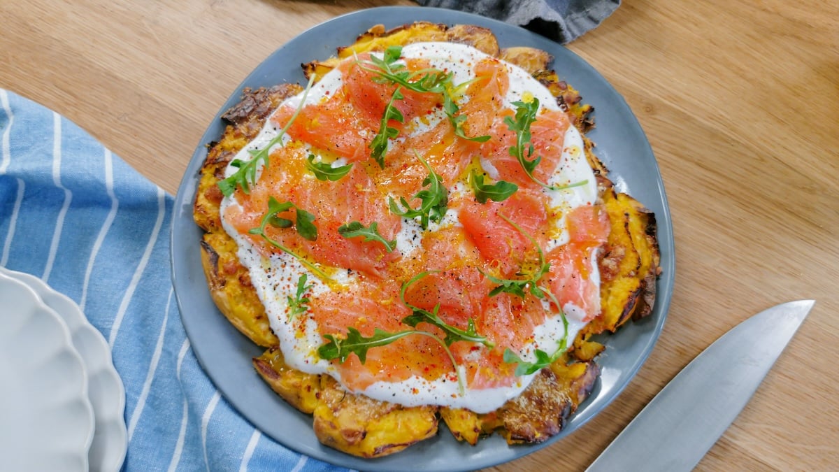 tarte pommes de terre écrasées avec du saumon