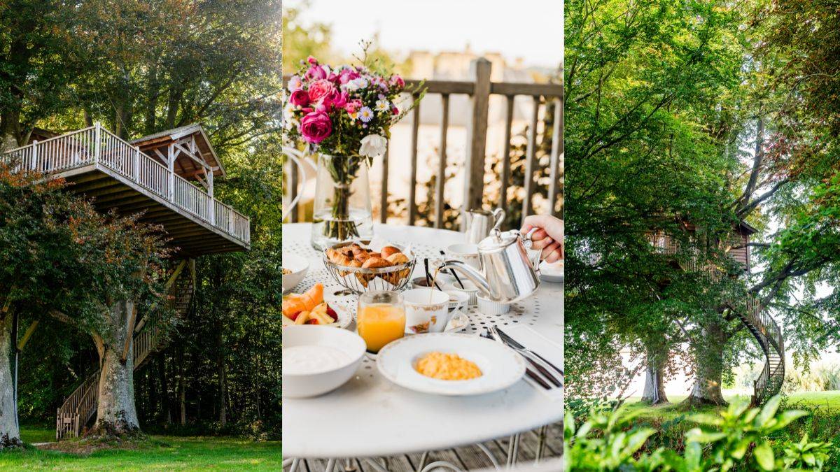 la cabane perchée du Château d'Audrieu et son petit-déjeuner