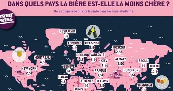 Quelles sont les bières les moins chères du monde ? Cette carte répond très vite à la question ! 