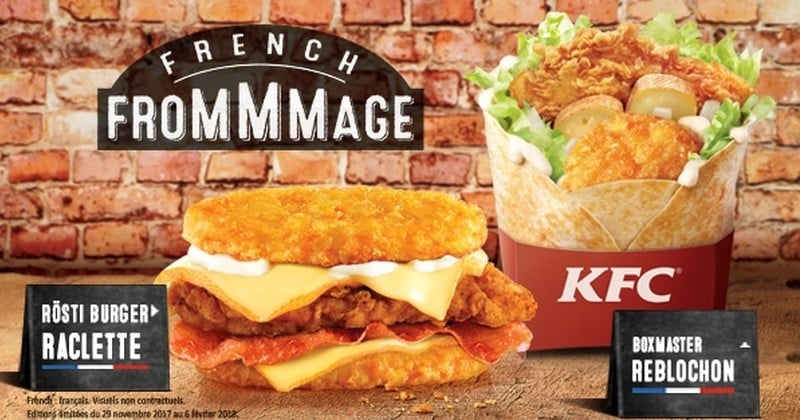 KFC revisite la raclette et la tartiflette avec de nouveaux burgers disponibles jusqu'au 6 février 2018 !