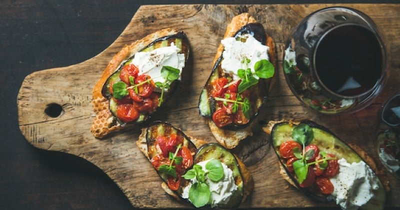 Bruschetta aux aubergines et fromage frais