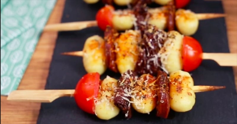 Parfaites pour l'apéro, ces délicieuses brochettes de gnocchi à poêler Lustucru Sélection feront sensation sur toutes les tables ! 