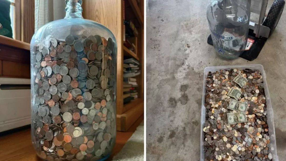 70 kilos de pièces de centimes gardées dans une grande jarre en verre