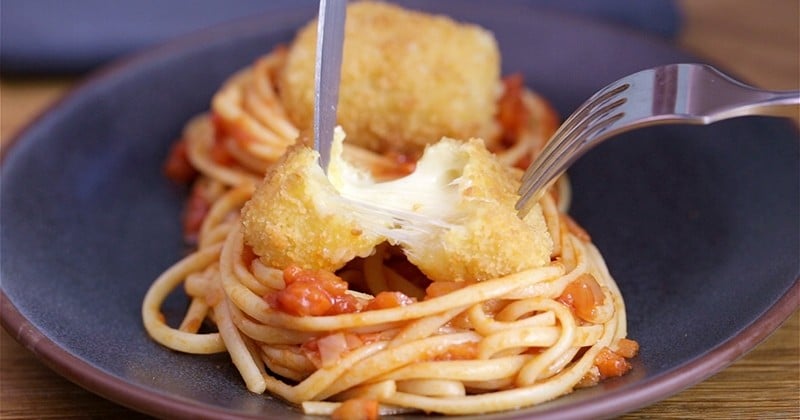 Spaghetti et croquettes à l'emmental 