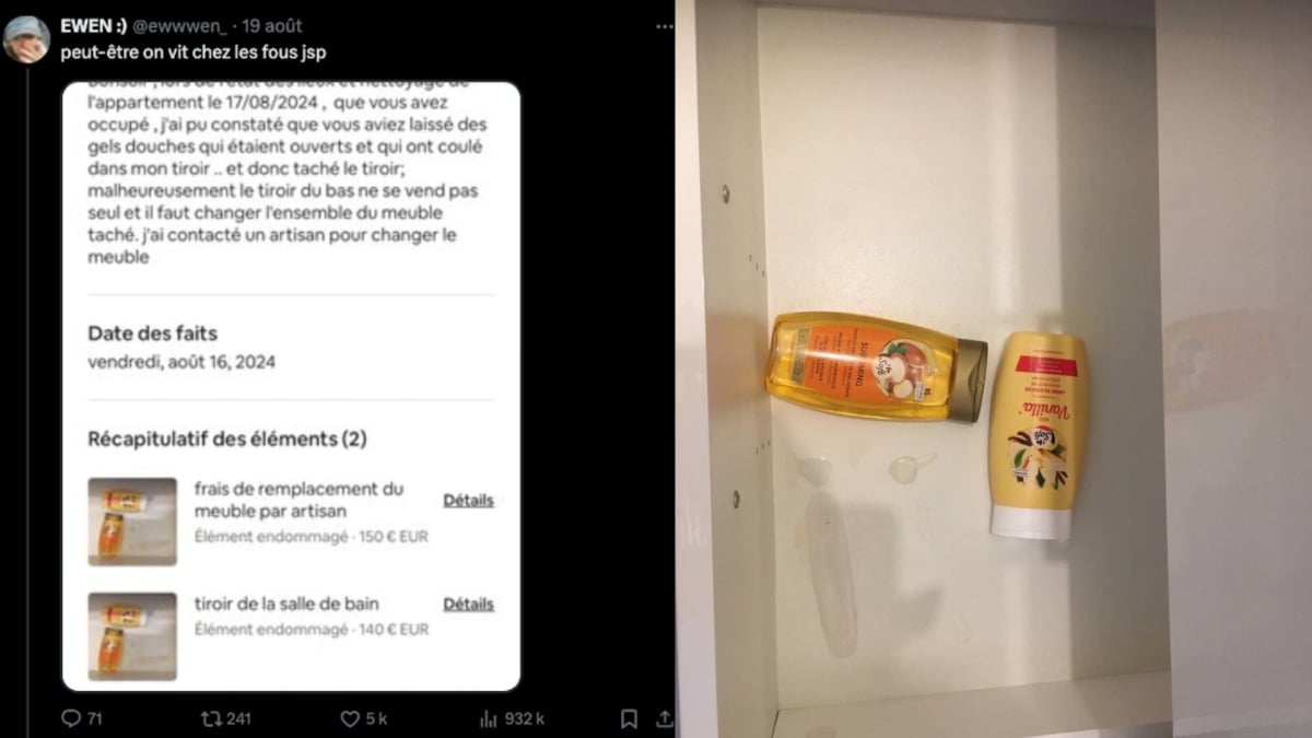 Une propriétaire Airbnb demande 300 euros pour une tache de gel douche