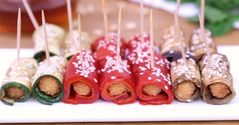 Rouleaux de légumes aux bûchettes panées de chèvre