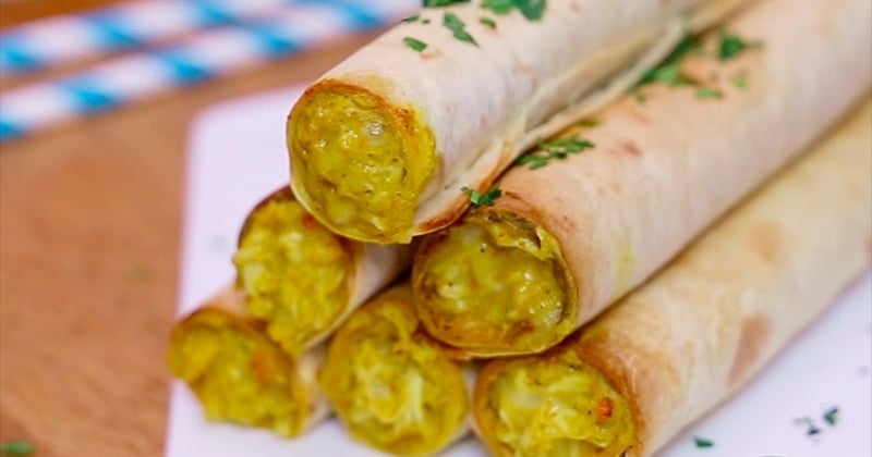 Cigarillos au poulet, fromage, curry