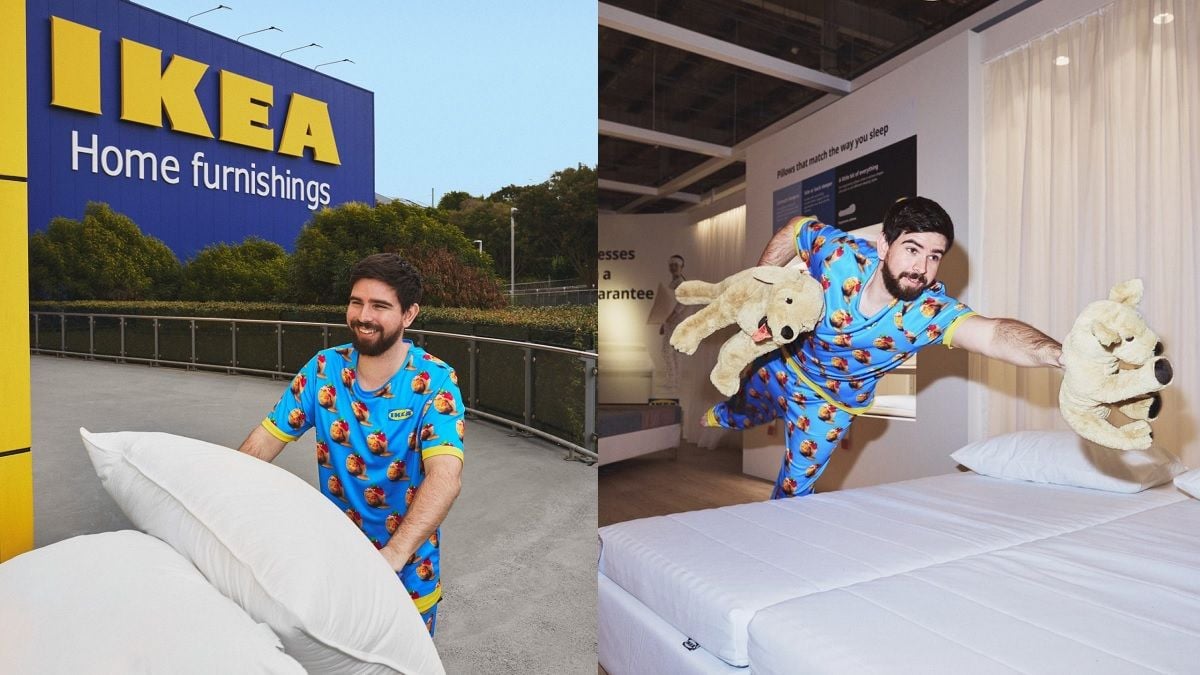 Montage montrant des clients allant dormir dans un magasin IKEA