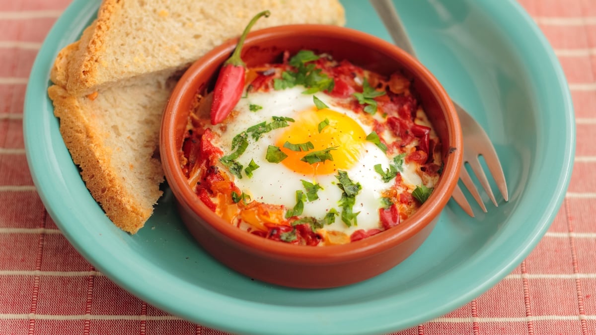 Oeuf cocotte au chorizo et poivron