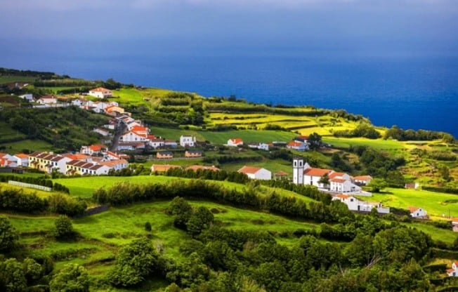 Vue panoramique aérienne des Açores. 