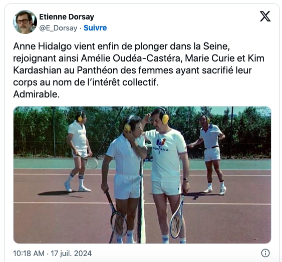 Commentaire d'un internaute se moquant de la baignade d'Anne Hidalgo