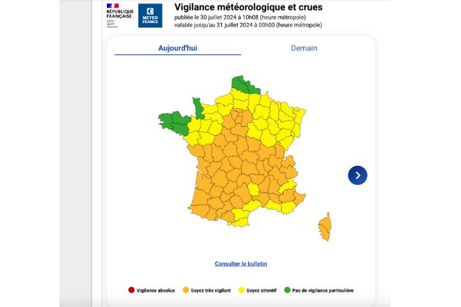 La carte des vigilances canicule en France