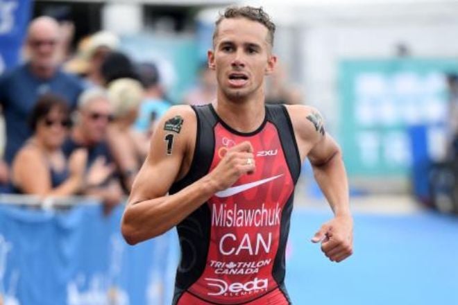 Tyler Mislawchuk lors du Triathlon des Jeux Olympiques de Paris 2024 le 31 juillet 2024