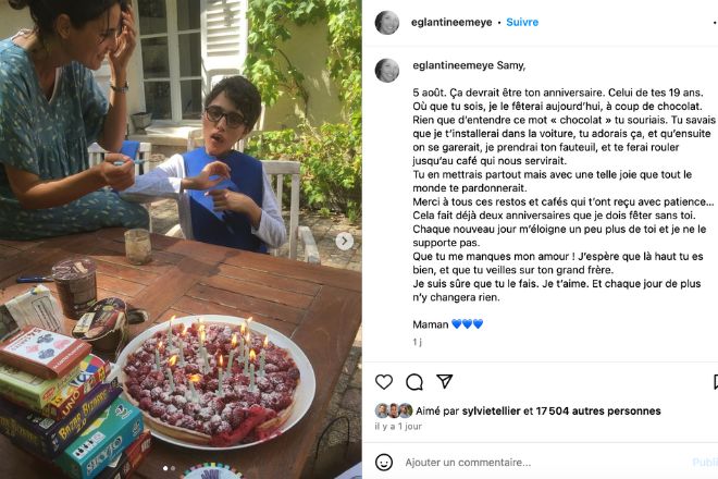 La publication d'Églantine Emeyé sur Instagram pour l'anniversaire de son fils décédé