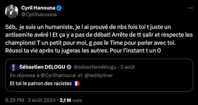 Cyril Hanouna répond à Sébastien Delogu sur X