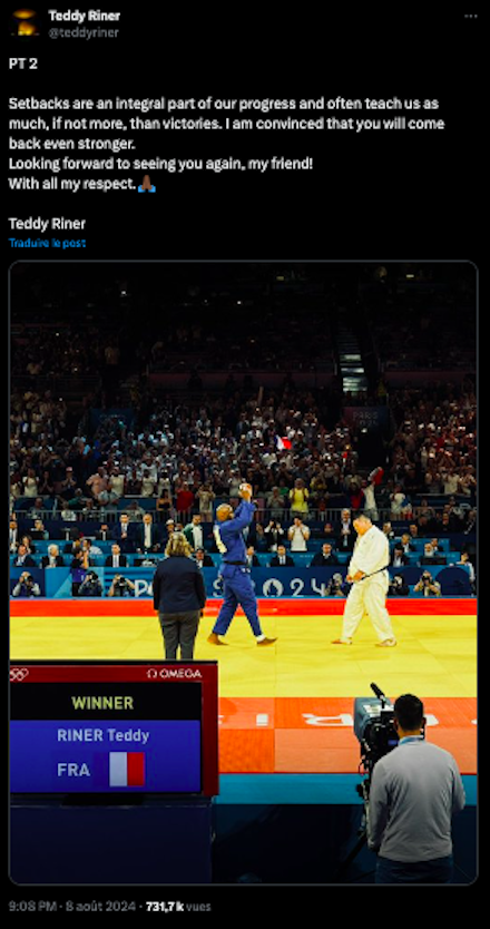 Le message de Teddy Riner sur X