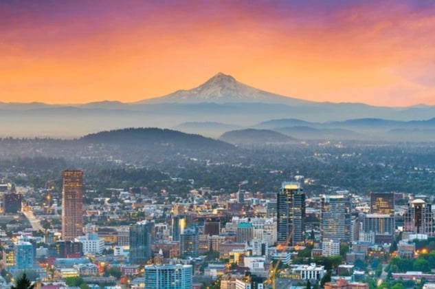 Coucher de soleil dans la ville de Portland