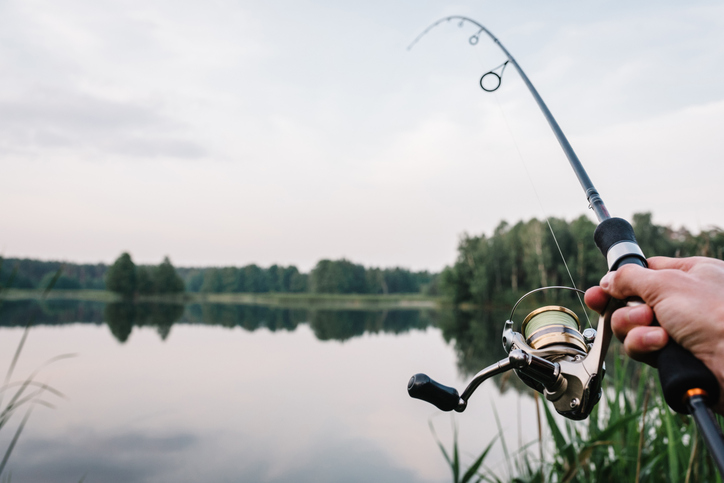 Un pêcheur avec sa canne à pêche