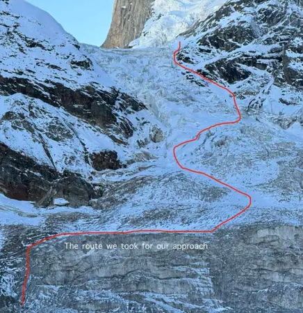 L'itinéraire en rappel empruntée par les deux alpinistes