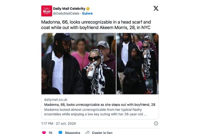 Photo de Madonna avec son compagnon Akeem à New York prise par le Daily Mail