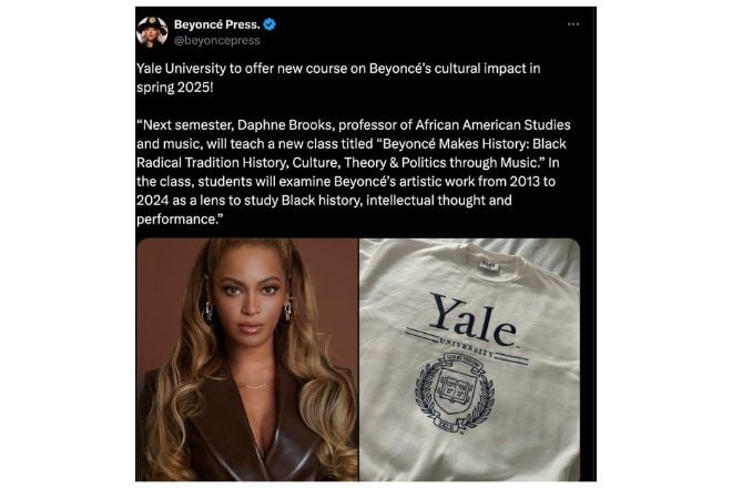 Publication X à propos du cours dédié à Beyoncé