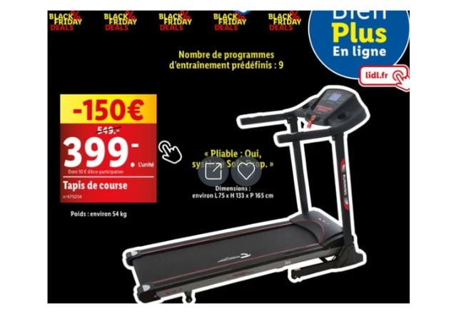 Tapis de course Lidl vendu à prix cassé au Black Friday