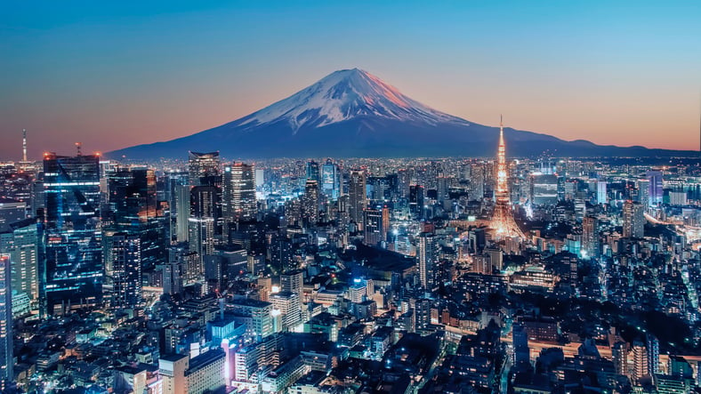 Ville de Tokyo à la tombée de la nuit