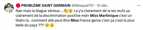 Capture d'écran d'une critique de l'élection de Miss France 2025