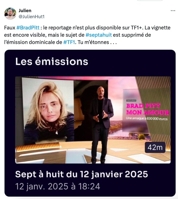 Capture d'écran d'un message publié sur le réseau social X