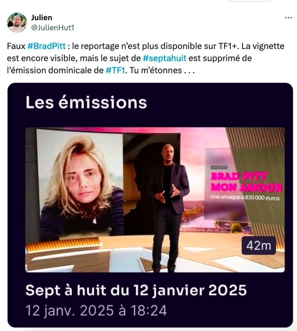 Capture d'écran d'un message posté sur le réseau social X