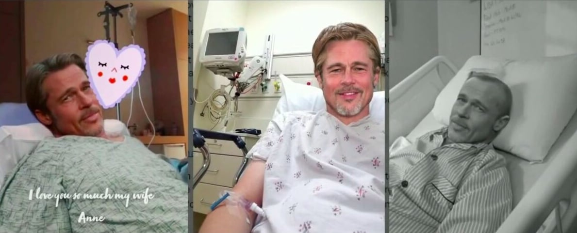 Montages montrant Brad Pitt à l'hôpital