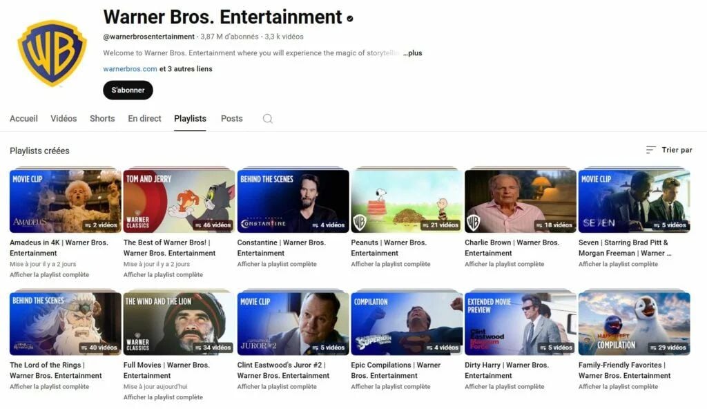 La chaîne youtube Warner Bros