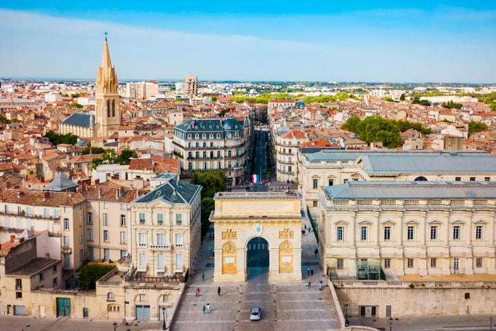 Panorama de Montpellier (Hérault) depuis l'arc de Triomphe