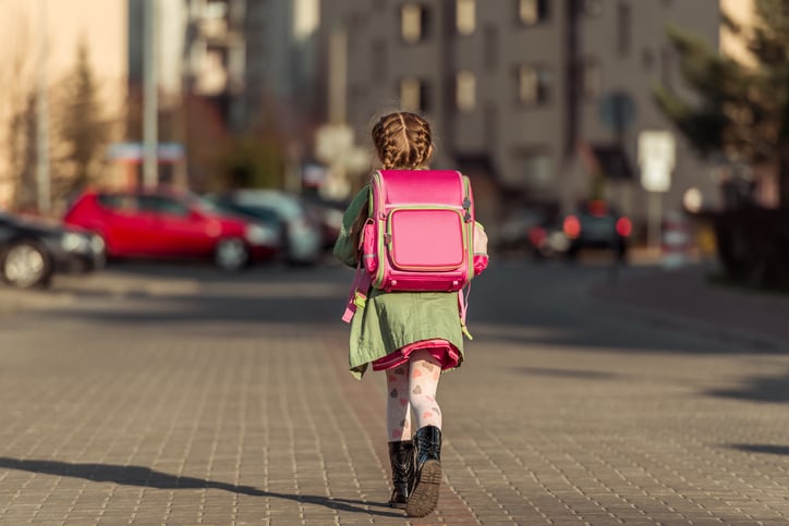 Une petite fille sur le chemin de l'école