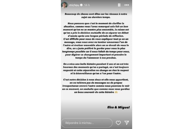 Déclaration de Michou en story Instagram