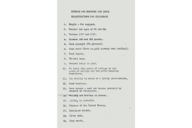 Exigences pour être hôtesse de l'air en 1954