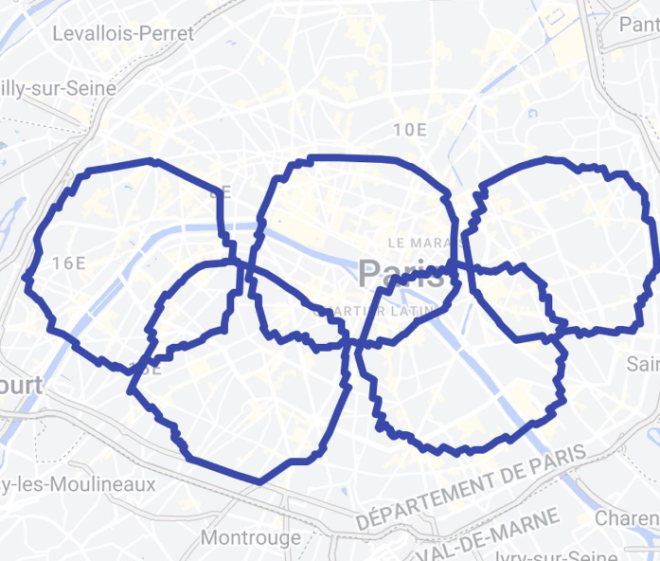 Les anneaux olympiques en GPS drawing