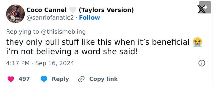 capture d'écran d'un tweet sur Taylor Swift