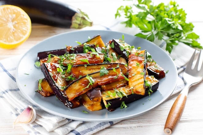 aubergines confites au miel et au citron