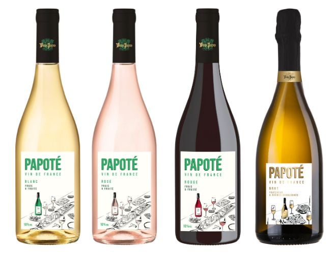 4 bouteilles de la gamme de vins Papoté