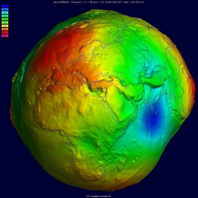 Génération informatique de la Terre et d'un trou gravitationnelle dans l'océan Indien