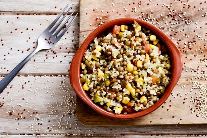 Salade de lentilles aux pois chiches.