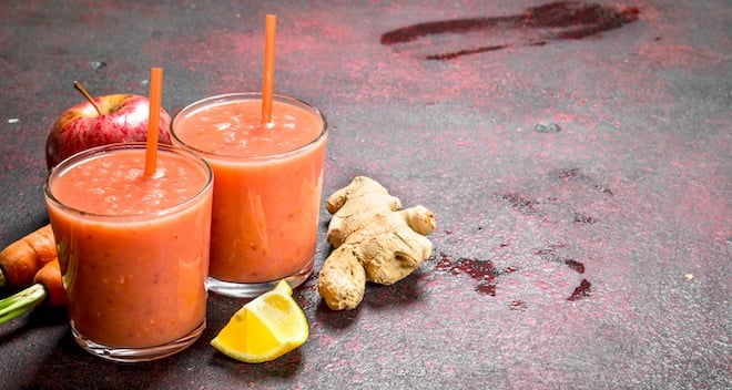 jus détox aux pommes, carottes et gingembre