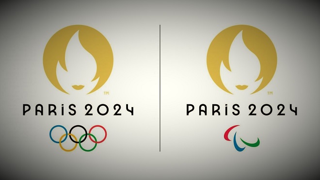 logo de Paris 2024 avec les anneaux d'un côté et les Agitos de l'autre