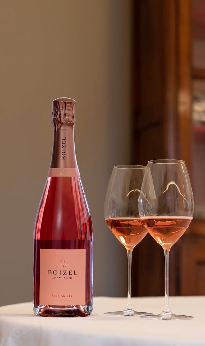 champagne rosé Boizel avec deux verres